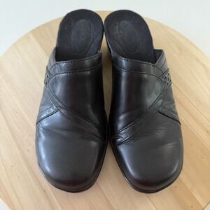 Clarks Casual Leather Slip On Mule Clog Women's Size 8.5 Black Fast Shipping